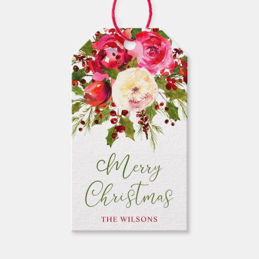 Persoonlijke Kerstbloemen Cadeaulabel (Voorkant)