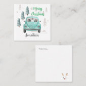 Persoonlijke kerstbomen en auto in het blauw notitiekaartje (Voorkant / Achterkant)