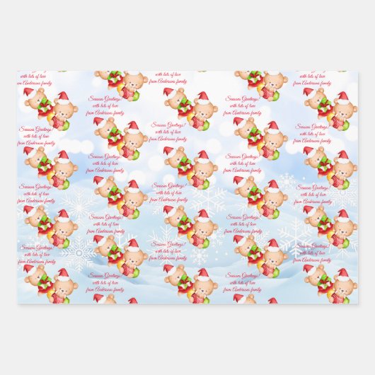 Persoonlijke kerstboodschap sjabloon teddy beer inpakpapier vel (Voorkant 3)