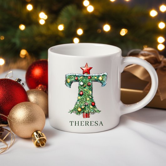 Persoonlijke Kerstboom Monogram T Koffiemok
