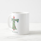 Persoonlijke Kerstboom Monogram T Koffiemok (Voorkant links)