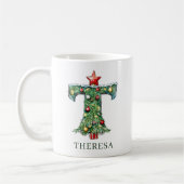 Persoonlijke Kerstboom Monogram T Koffiemok (Links)