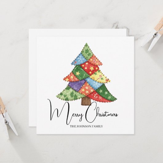 Persoonlijke kerstboom patchwork prints kaart (Voorkant / Achterkant in situ)