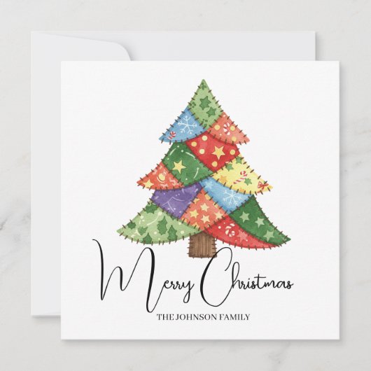Persoonlijke kerstboom patchwork prints kaart (Voorkant)