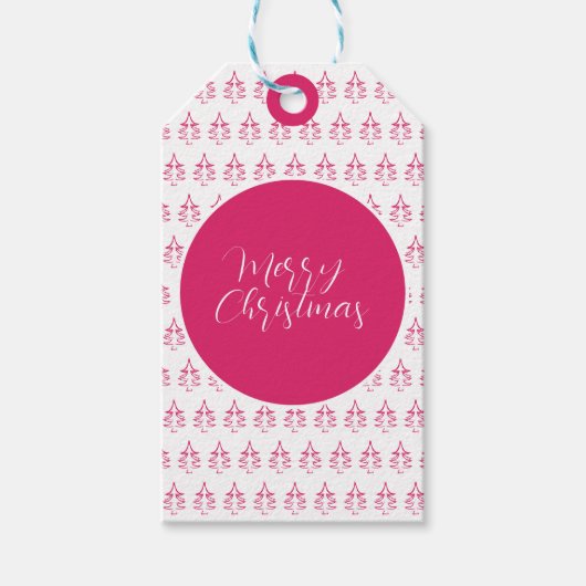 Persoonlijke Kerstboom Patroon Hot Roze Cadeaulabel (Voorkant)