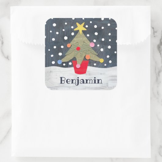 Persoonlijke kerstboom vierkante sticker (Tas)