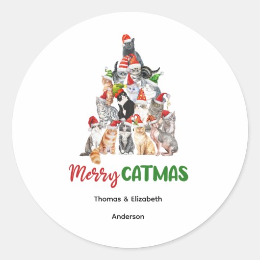 Persoonlijke Kerstboom voor Kattenliefhebbers Ronde Sticker (Voorkant)