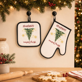 Persoonlijke kerstboom voor oma ovenwant & pannenlap set