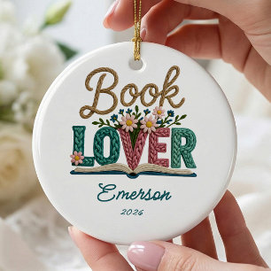 Persoonlijke kerstboomornament voor boekliefhebber keramisch ornament