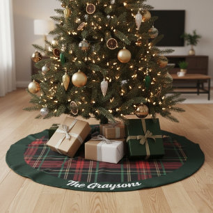 Persoonlijke Kerstboomrok met Holiday Plaid Imitatie Linnen Kerstboom Kleed