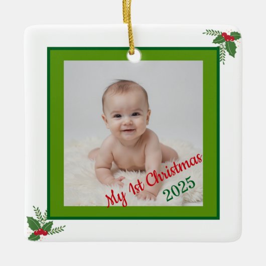 Persoonlijke kerstboomversiering voor baby's eerst keramisch ornament (Voorkant)
