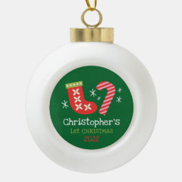 Persoonlijke kerstboomversiering voor baby's eerst keramische bal ornament