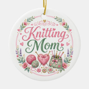 Persoonlijke kerstboomversiering voor breiende moe keramisch ornament