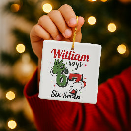 Persoonlijke kerstboomversiering - William zegt 6• Keramisch Ornament