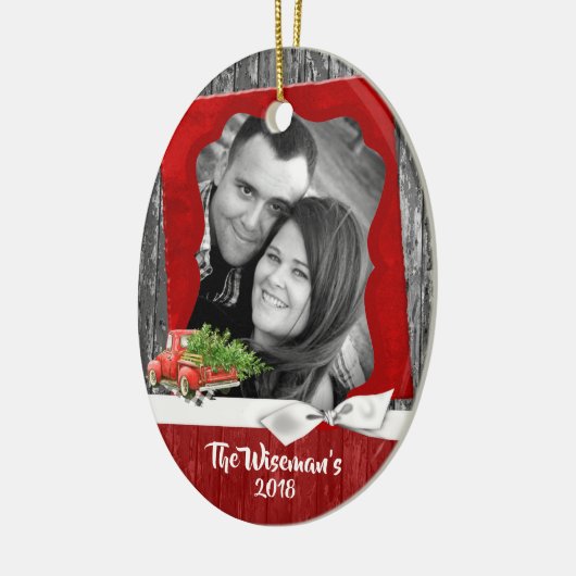 Persoonlijke kerstboomwagen PHOTO-versiering Keramisch Ornament (Links)