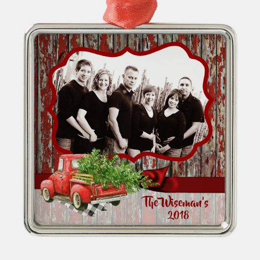 Persoonlijke kerstboomwagen PHOTO-versiering Metalen Ornament (Voorkant)
