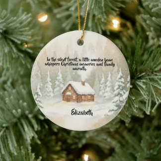 Persoonlijke kerstcabin keramische ornament