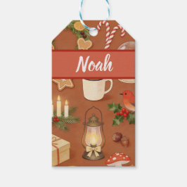 Persoonlijke kerstcadeautag met gezellige cadeauta cadeaulabel