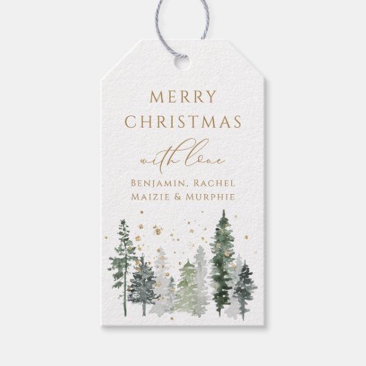 Persoonlijke kerstcadeautags dennenbomen groen cadeaulabel (Voorkant)