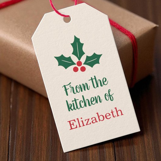 Persoonlijke kerstcadeautags met hulstontwerp cadeaulabel