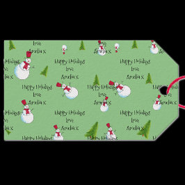 Persoonlijke kerstcadeautags met sneeuwmannen cadeaulabel