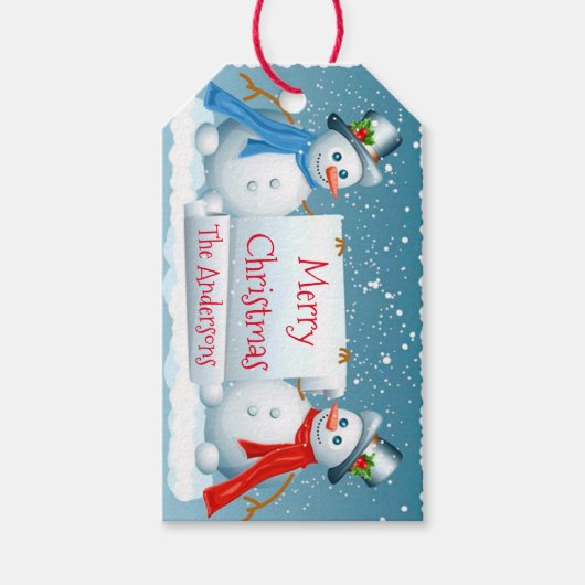 Persoonlijke kerstcadeautags/sneeuwmannen cadeaulabel (Voorkant)