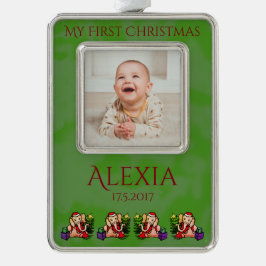 Persoonlijke kerstcadeautjes voor baby's verzilverd omlijst ornament