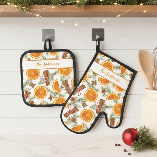 Persoonlijke Kerstcitruskruiden Ovenwant & Pannenlap Set