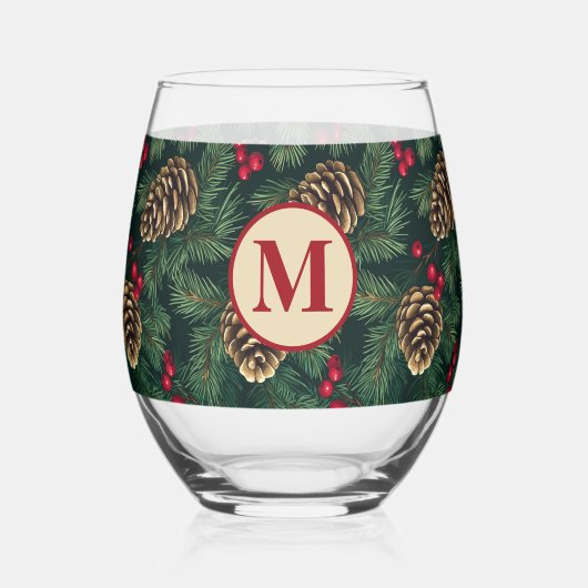 Persoonlijke Kerstdennen Monogram Wijnglas Zonder Voet (Voorkant)
