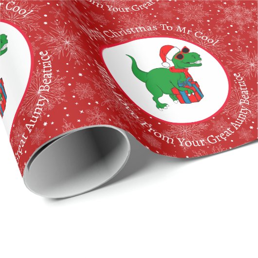 Persoonlijke kerstdinosaurus cadeaupapier (Rol Hoek)