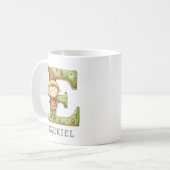 Persoonlijke Kerstelf Beginletter E Monogram Koffiemok (Voorkant links)