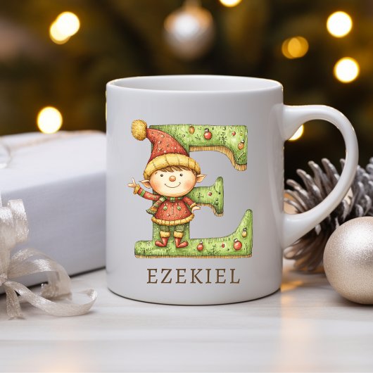 Persoonlijke Kerstelf Beginletter E Monogram Koffiemok