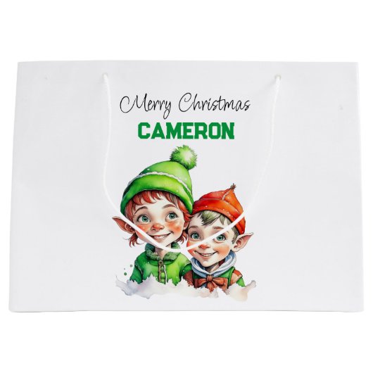 Persoonlijke Kerstelfjes Kerstmis Groot Cadeauzakje (Voorkant)