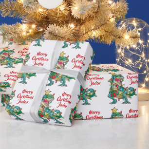 Persoonlijke kerstfeestdag in kerstmis cadeaupapier