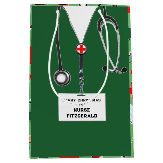 Persoonlijke kerstfeestdag medium cadeauzakje (Voorkant)