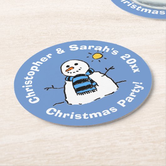 Persoonlijke kerstfeestdag Snowman Ronde Kartonnen Onderzetter (Gebogen)