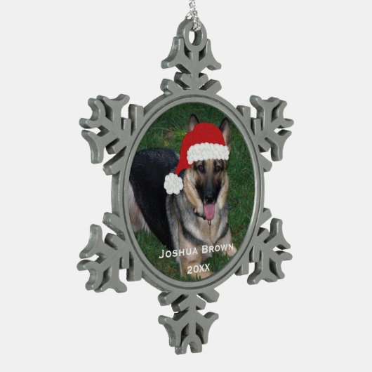 Persoonlijke kerstfeestelijke Duitse herdersorgani Tin Sneeuwvlok Ornament (Links)