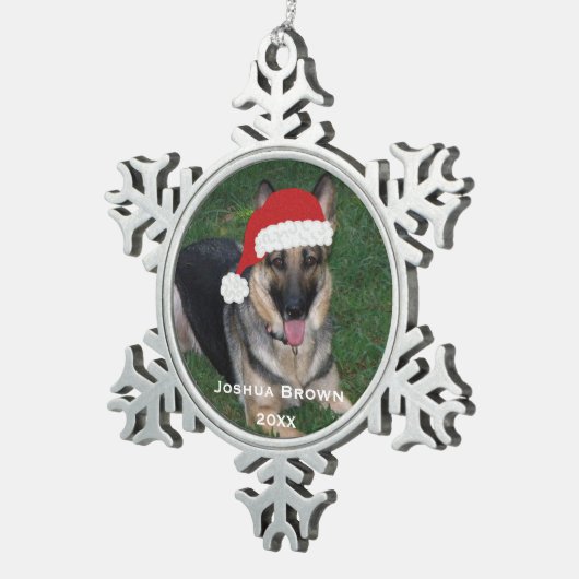 Persoonlijke kerstfeestelijke Duitse herdersorgani Tin Sneeuwvlok Ornament (Rechts)