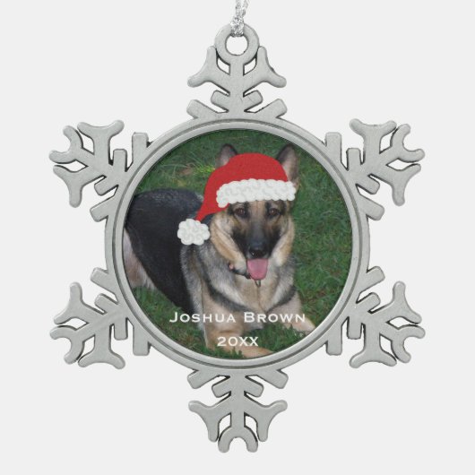 Persoonlijke kerstfeestelijke Duitse herdersorgani Tin Sneeuwvlok Ornament (Voorkant)