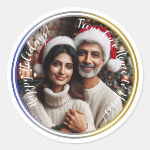 Persoonlijke kerstfeestfoto ronde sticker