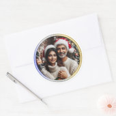 Persoonlijke kerstfeestfoto ronde sticker (Envelop)