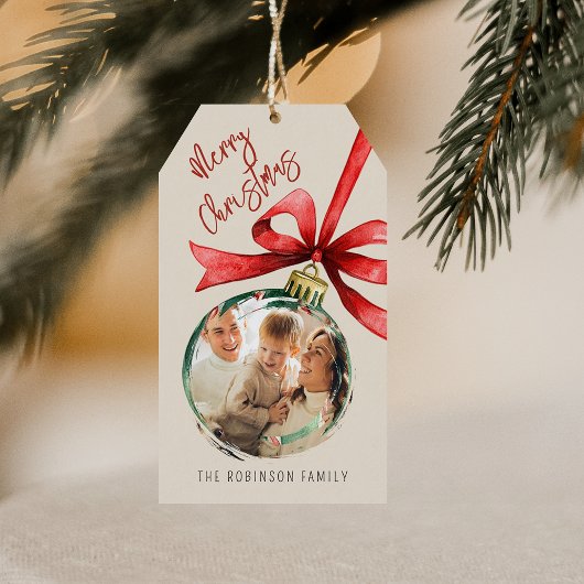 Persoonlijke kerstfoto cadeaulabel