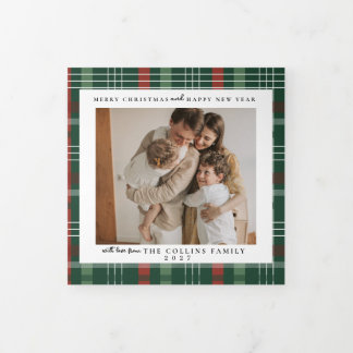 Persoonlijke kerstfoto | Familie groen rood Drieluik Wenskaart