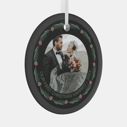 Persoonlijke kerstfoto met eerste huwelijk glas ornament (Voorkant Rechts)