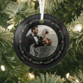 Persoonlijke kerstfoto met eerste huwelijk glas ornament