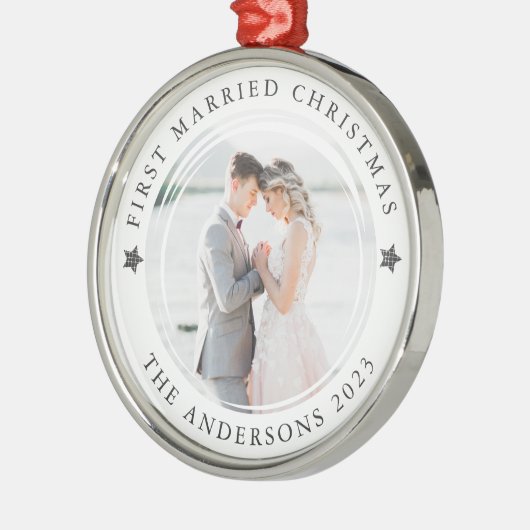 Persoonlijke kerstfoto met eerste huwelijk metalen ornament (Links)
