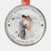 Persoonlijke kerstfoto met eerste huwelijk metalen ornament (Voorkant)