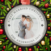 Persoonlijke kerstfoto met eerste huwelijk metalen ornament