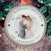 Persoonlijke kerstfoto met eerste huwelijk metalen ornament