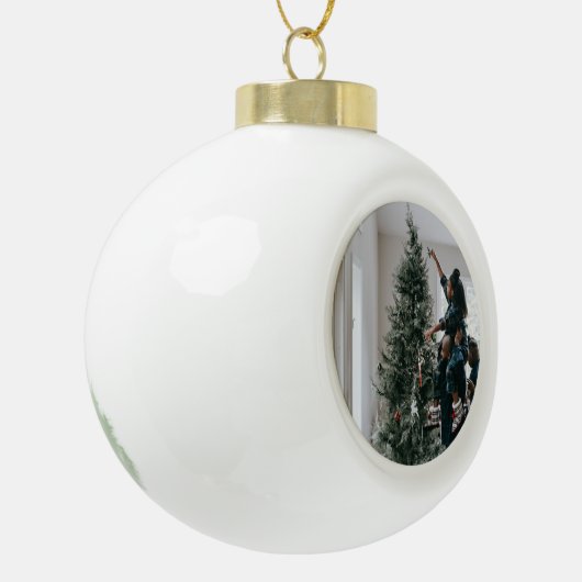 Persoonlijke kerstfoto met tweeledige serie keramische bal ornament (Links)